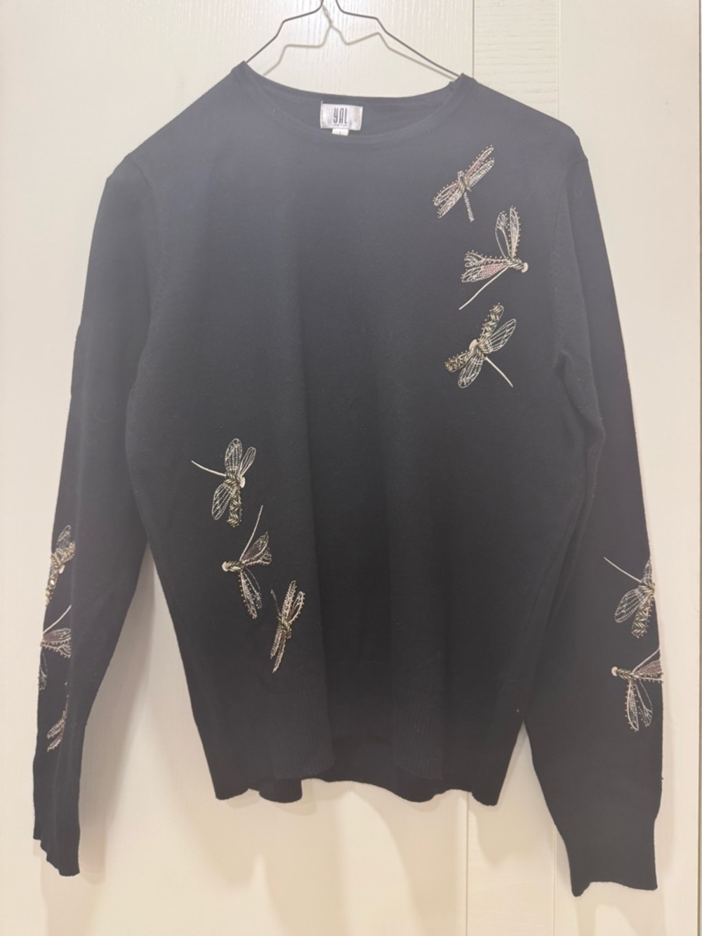 Women’s Black Sweater with Dragonfly Embroidery